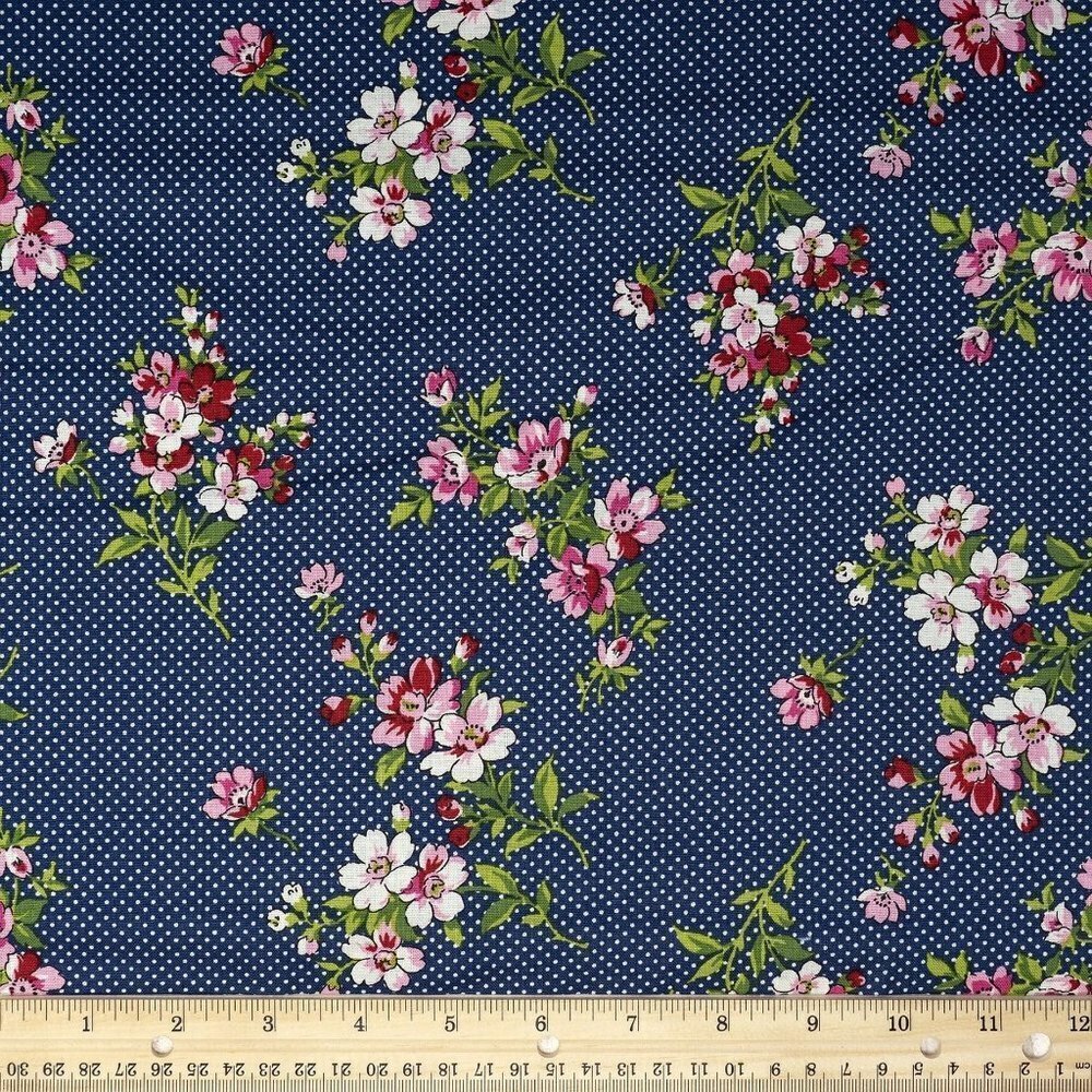 Waverly Inspirations Cotton Small Floral Ink Color Sewing Fabric 21" x 12" Piece